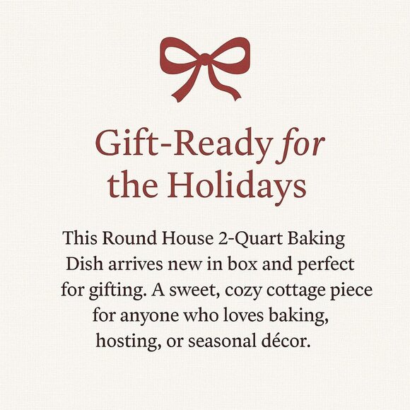 Round House 2 Quart Baking Dish Red Bow Ceramic Holiday Cottage Serveware - Picture 2 of 13